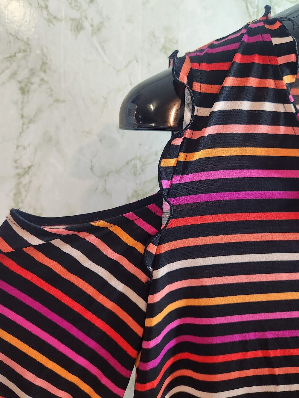 WORTHINGTON Cold Shoulder Striped Polyester Top - Picture 2 of 10